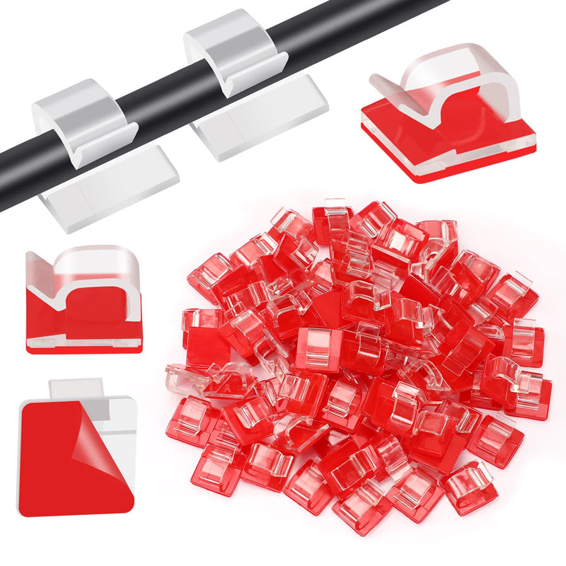 [Australia - AusPower] - 80 PCS Adhesive Cable Clips Christmas Clear Light Strip Mounting Clips Led Light Wire Holder Cable Clamp Organizer for Desk Outdoor Wall Cable Transparent 14 mm 