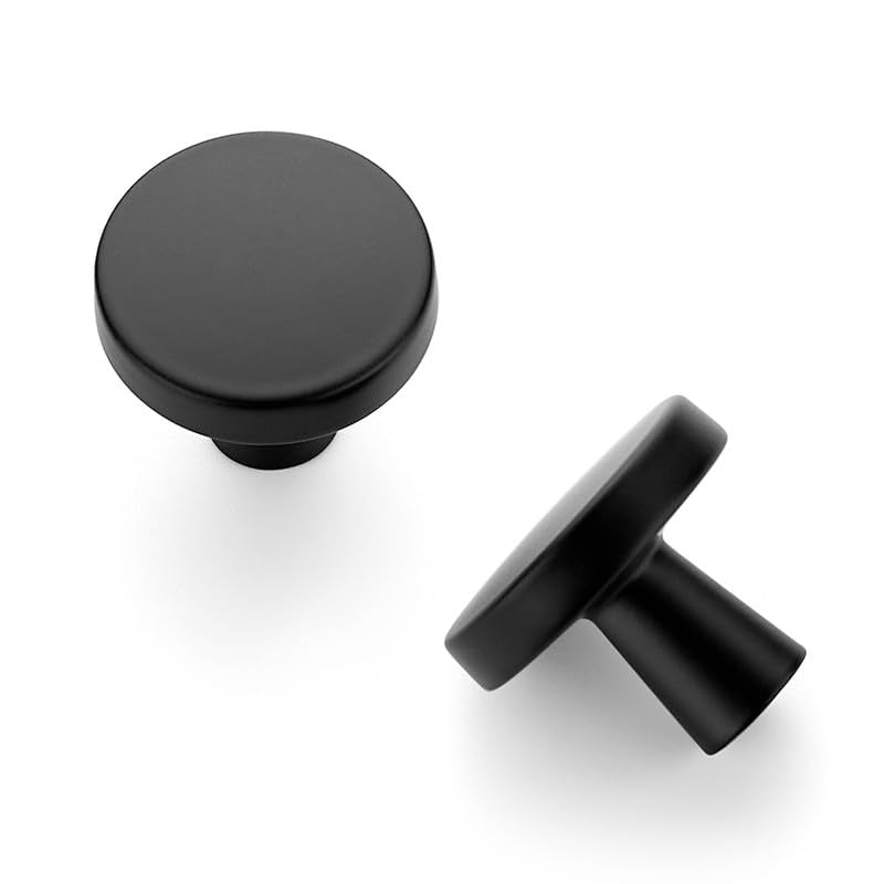 JOY DECOR 10 Pack Matte Black Kitchen Cabinet Knobs Solid 1-1/4 Inch Drawer Pulls Cabinet Hardware for Dresser Drawers Round Cupboard Door Knobs Simple Dresser Handles