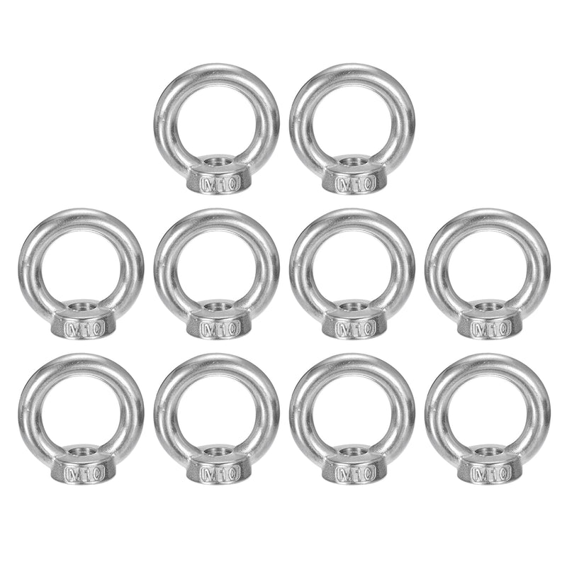 [Australia - AusPower] - uxcell M10-1.5x42mm Lifting Eye Nuts, 10 Pcs 304 Stainless Steel Round Ring Shape Female Threaded Nut Fastener for Home Repairs Rope Fitting 