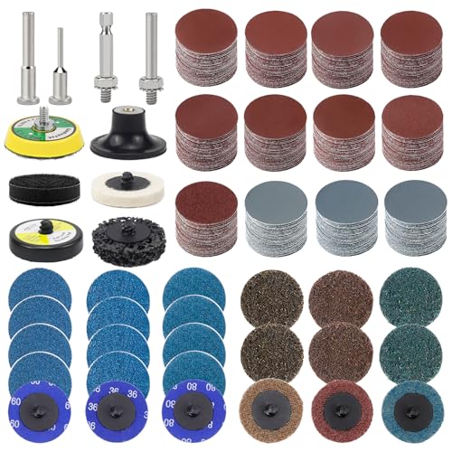 Sanding Discs Set of 300 50 mm | For drills and sanders with 3 mm and 6 mm including 2 inch roll lock sandpaper in 36-3000 grit (A) a