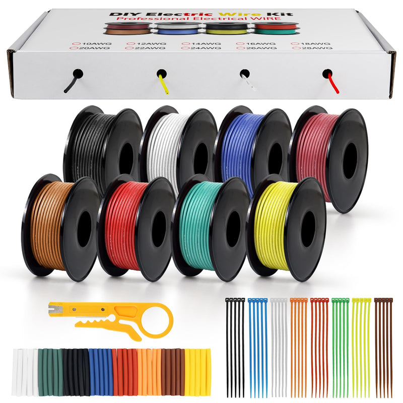 LightingWill 20 AWG 0.5 mm² Silicone Electric Cable Set in 8 Colors, 5 Meters per Roll Stranded Wire Cable, Flexible Tinned Copper Cable for DIY, Car, Home Installations and Power Cabling 20 AWG (0.5 mm²)