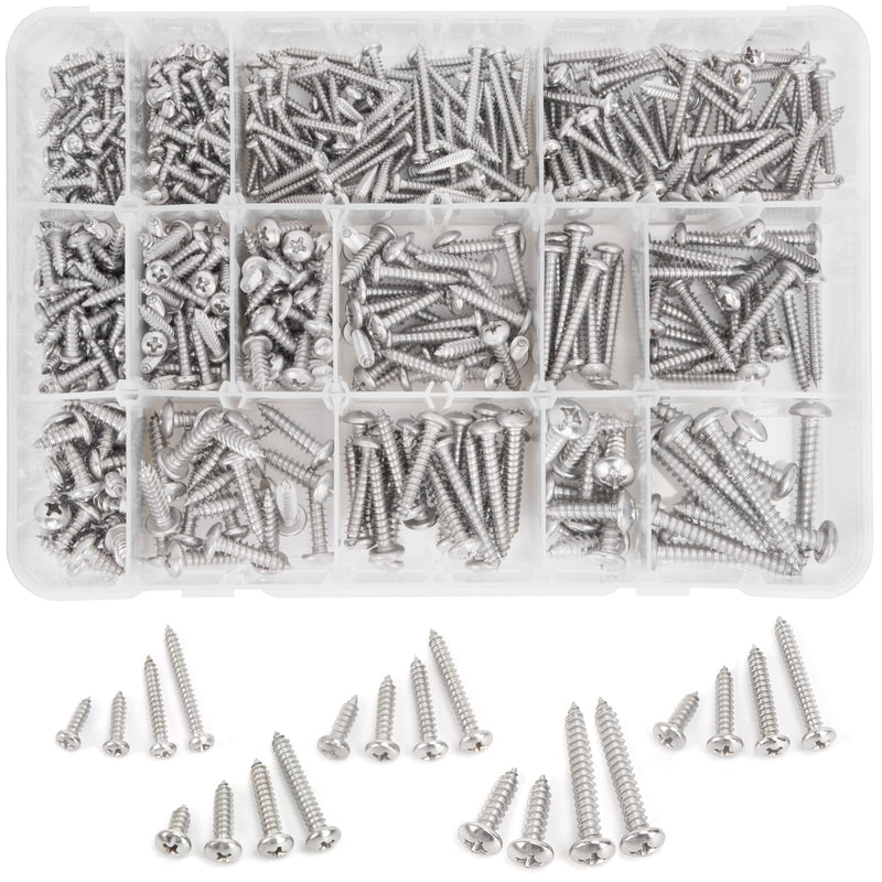 542PCS #4#6#8#10#12 Phillips Head Screw Set Stainless Steel Wood Screws Assortment Kit, Assorted Sheet Metal Self Tapping Screws, 18-8(304) Stainless Steel (pan Silver) pan silver