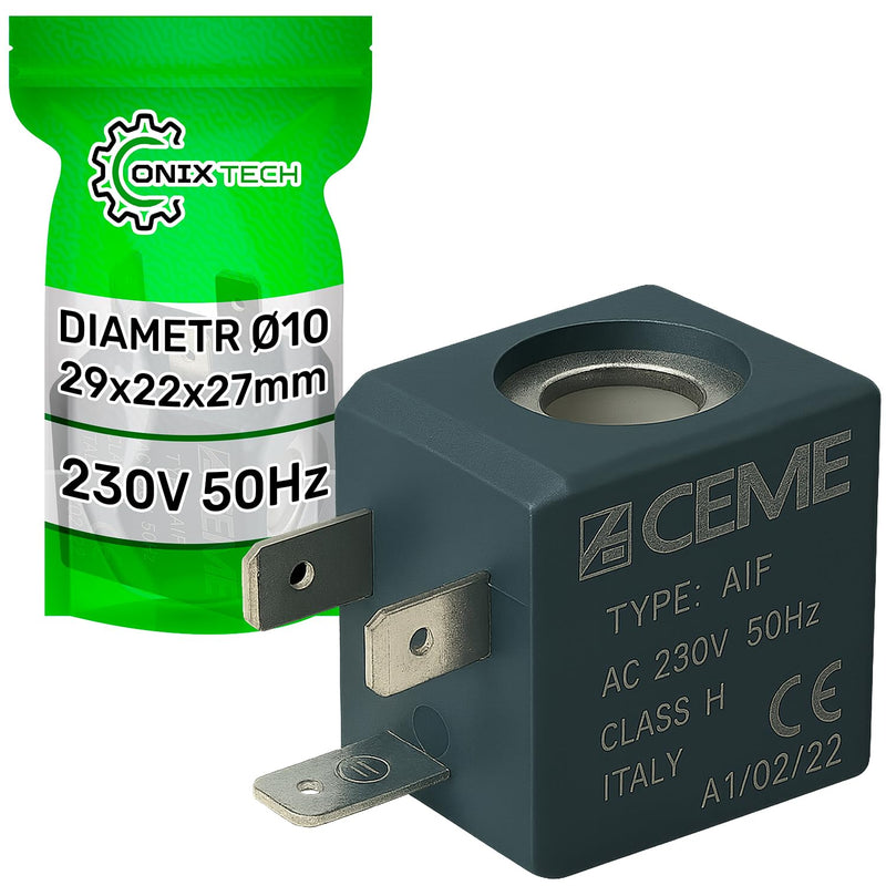 Coil Type AIF for Solenoid Valve 230 V 50 Hz Diameter 10 mm 29 x 22 x 27 mm ONIX TECH