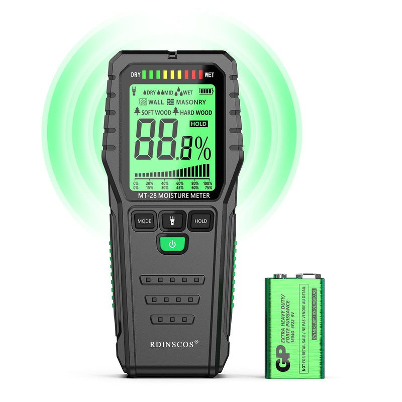 [Australia - AusPower] - Pinless Moisture Meters Non-Invasive Digital Wood Moisture Tester Water Leak Detector for Wall,Lumber, building,Firewood,Humidity Tester (Green) Green 