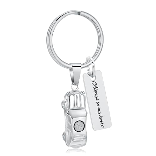 XSMZB Mini Car Cremation Jewelry Memorial Urn Necklace for Ashes Stainless Steel Pendant Human Pet Ashes Holder Keepsake Gift for Men Women Silver Keychain