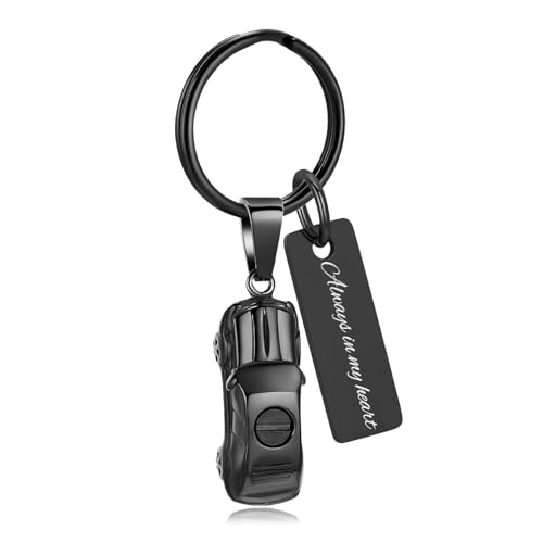 XSMZB Mini Car Cremation Jewelry Memorial Urn Necklace for Ashes Stainless Steel Pendant Human Pet Ashes Holder Keepsake Gift for Men Women Black Keychain