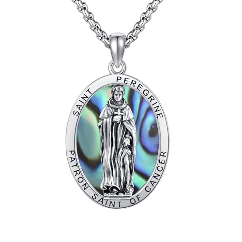 YAFEINI Sterling Silver Santa Muerte/St Peregrine/Hecate/Goddess/Virgin Mary/St Christopher/St Michael/St Jude Necklace Religious Mother's Day Jewelry for Women Mom Men Unisex St Peregrine Abalone
