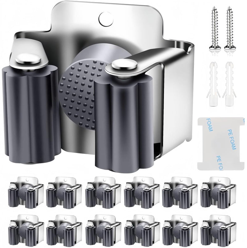 KAHEIGN 12-Piece Tool Holder Set, Broom Holder, Wall Garden Tool Holder, Broom Holder, Wall, Stainless Steel Wall Mount for Mop, Broom, Shovel, Garden Tools, Tool Holder Home Garden