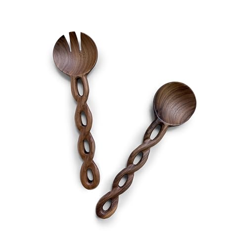 Salt & York 13-Inch Walnut Wood Salad Tongs, Handcrafted Wooden Serving Utensils for Tossing Salad, Pasta, Side Dishes & Entertaining, Farmhouse Kitchen & Cookware, Ideal Wedding and Housewarming Gift