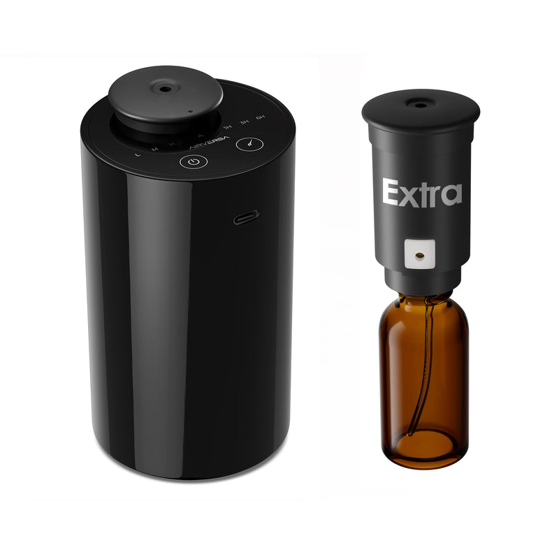 [Australia - AusPower] - Airversa Waterless Diffuser for Essential Oil, Car Diffsuer, Battery Operated Nebulizer, 0.7 Fl Oz/ 20mL, Mini Scent Air Machine, 3 Timers & 3 Mist Levels for Home, Room, Office - AN6 + Extra Nozzle C_black 1 Pack 