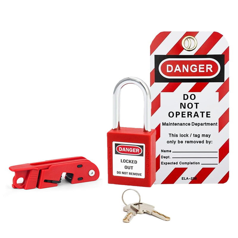 [Australia - AusPower] - Circuit Breaker Lockout,Red Electrical Box Circuit Breaker Lockout,Tagout Breaker Box Lock for 110-240v Standard Single and Double Toggles,OSHA Compliant (1 set with lock) 1 set with lock 