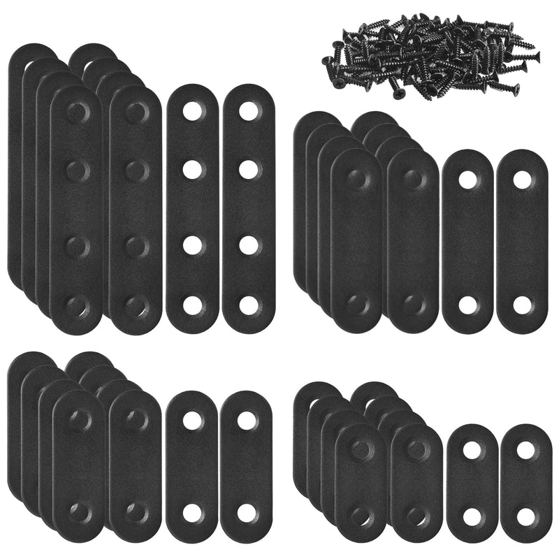 [Australia - AusPower] - 40PCS Flat Plate Straight Bracket Flat Brace Bracket Stainless 36mm/46mm/56mm/76mm Straight Brackets Matte Black Mending Repair Plate Brace for Wood, Furniture, Shelves Repair (Straight) 