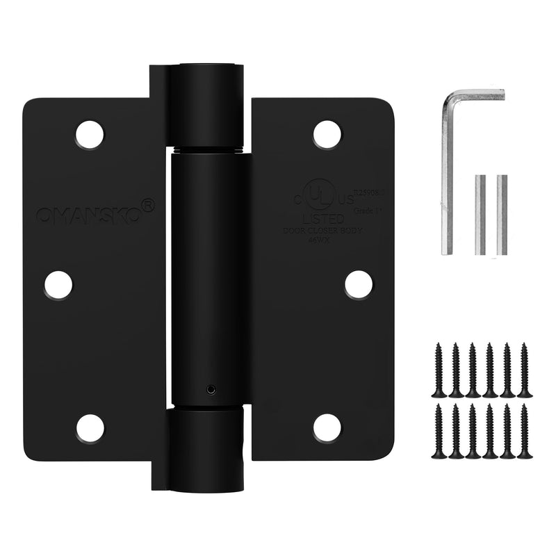[Australia - AusPower] - 2 Pack Self Closing Door Hinges 3.5 inch Matte Black Door Hinges Spring Loaded Auto Close Hinges 1.4'' Radius Corners Adjustable Tension for Interior Door 3 1/2 Auto Self-Closing Hinge 1/4 - Matte Black(3.5 IN) 