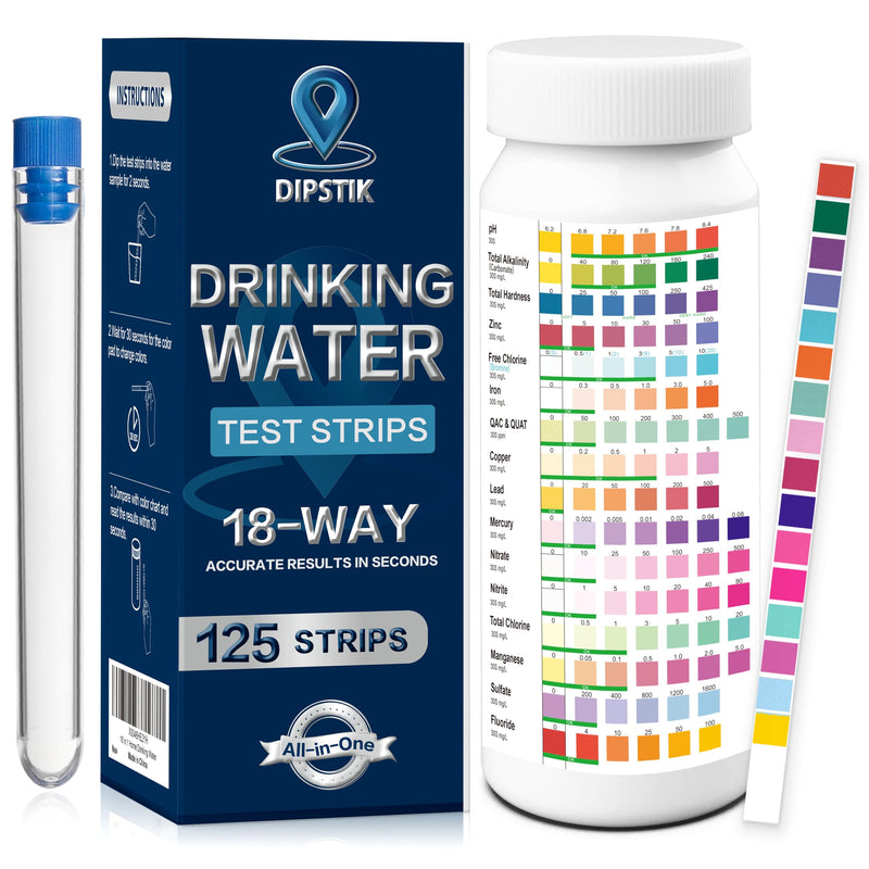 [Australia - AusPower] - All-New 18 in1 Drinking Water Test Kit-125 Water Quality Test Strips for Well Tap Test Kit,Water Testing Strips for Home Drinking Water Testing,Hardness,Chlorine, Lead,Iron, Copper,Fluoride 