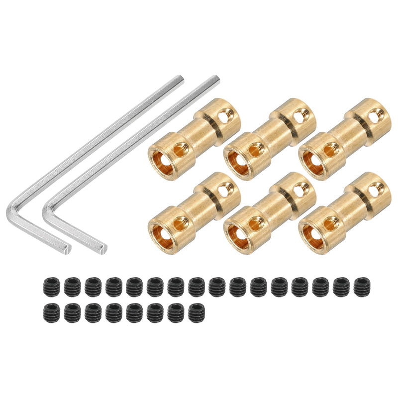 [Australia - AusPower] - MECCANIXITY 6mm to 6mm Bore Rigid Coupling 20mm Length 9mm Dia M3 Brass Shaft Coupler Connector for 3D Printers DIY Car Boat Copper Tone, with 6pcs Coupling, 24pcs Screws, 2pcs Wrench 6 