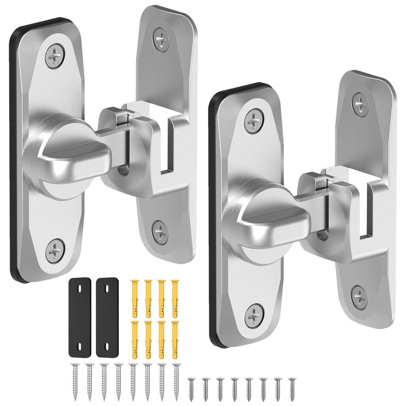 Barn Door Lock, 90/180 Degree Flip Door Locks, Protect Privacy Sliding Gate Latch for Garden, Bathroom, Fence, Outdoor, Shed (Silver-2 pcs) Silver-2 pcs