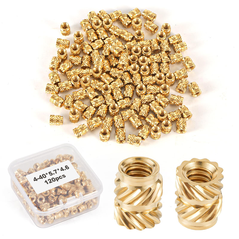 [Australia - AusPower] - 120pcs Threaded Insert, 4-40 x 5.7 x 4.6mm 3D Printing Brass Nuts Knurled Brass Nuts Female Thread Knurled Heat Embedment Nut for 3D Printing Parts Loptop Automotive Plastic Shell 