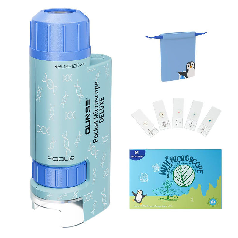 [Australia - AusPower] - Kids Pocket Mini Portable Handheld Microscope 60x-120x,with 5 Slides Specimens,Microscope for Kids Gift Packaging, Presents,Christmas, Birthday (Blue) Blue 