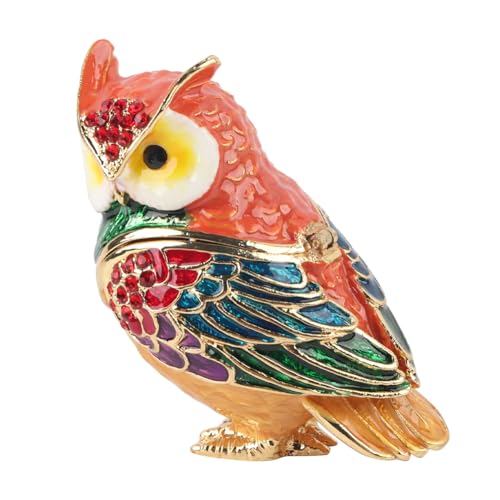Leopacat owl figurine jewelry box, small ceramic dish for rings and jewelry, decorative owl statue for home decor.