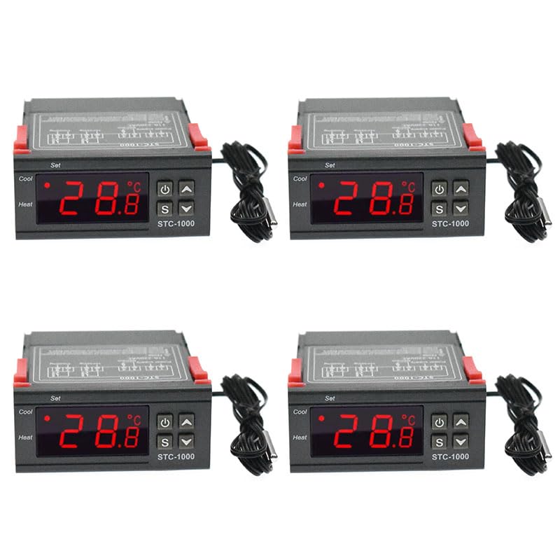 [Australia - AusPower] - 4PCS STC-1000 Digital Temperature Controller AC 10A 110V-220V Digital LED Temperature Controller Heating Cooling Centigrade Thermostat 2 Relays Output with NTC Sensor Probe (220V) 220V 