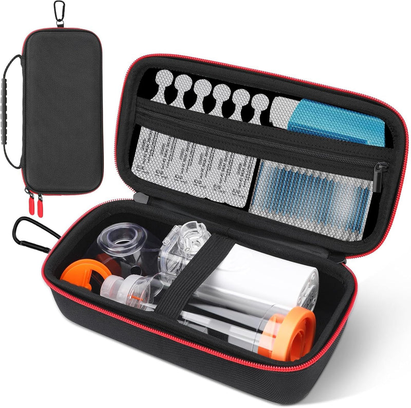 [Australia - AusPower] - Asthma Inhaler Case,Portable Nebulizer Case,Travel-Ready Organizer with Mesh Pocket,Double Zippers,Silicone Handle,Nebulizer Case for Kids and Adults,Stylish Black,Case Only 