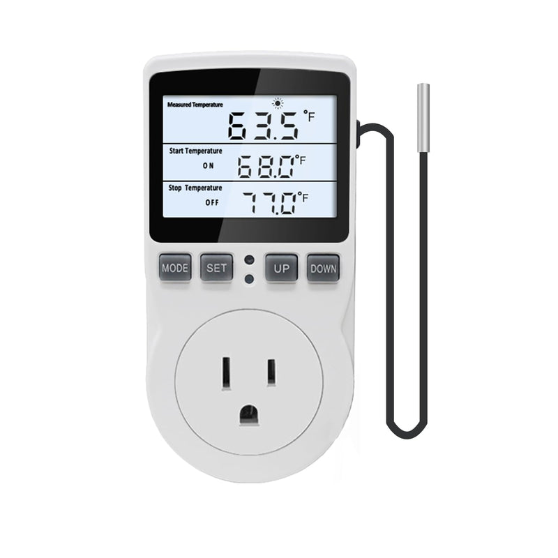 [Australia - AusPower] - Digital Temperature Controller Thermostat Outlet Plug 120V with LCD Backlight, Heating Cooling Temperature Controlled Outlet 110V 15A with 3m Sensor KT3100BL 