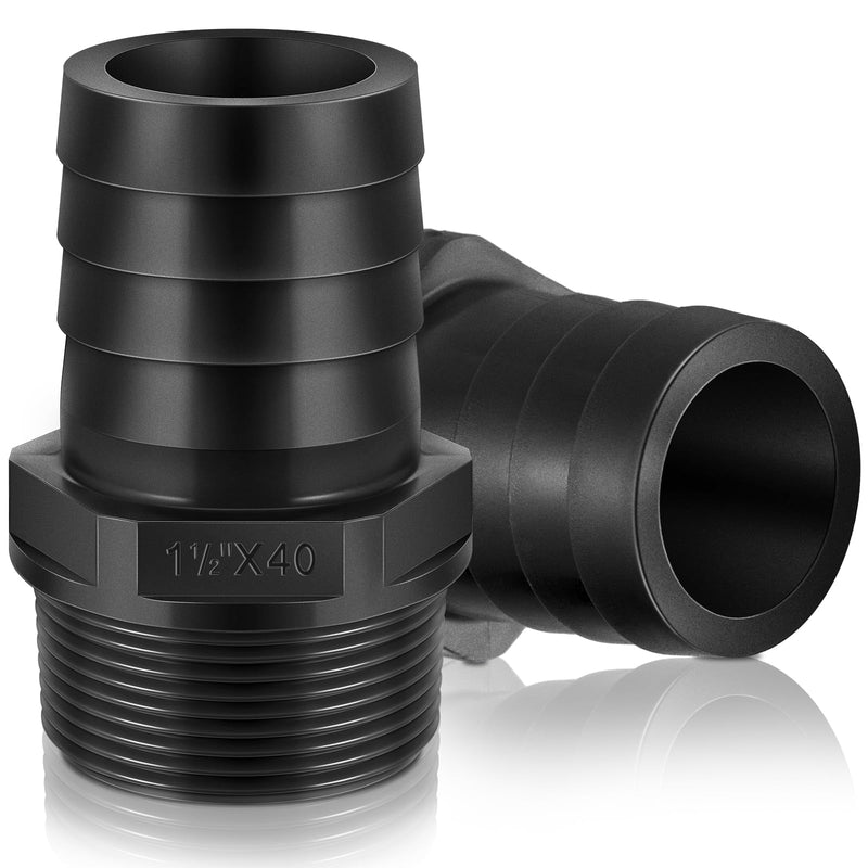 [Australia - AusPower] - 2 Pieces PVC Tube Fitting Adapter Barbed Hose Fittings Barbed x NPT Male(1-1/2",Black,2 Pcs) 1.5 Inch Black 2 