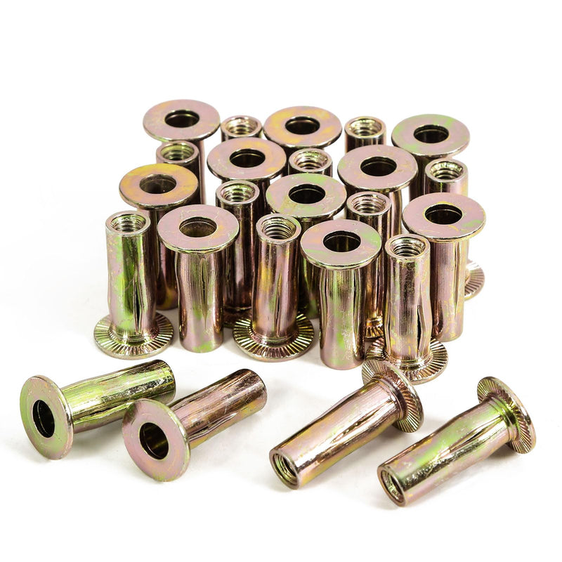 [Australia - AusPower] - 25Pcs M6 Multi Grip Rivet Nuts Pre Bulbed Shank Carbon Steel Color-Zinc-Plated Flat Head Threaded Insert Nut 