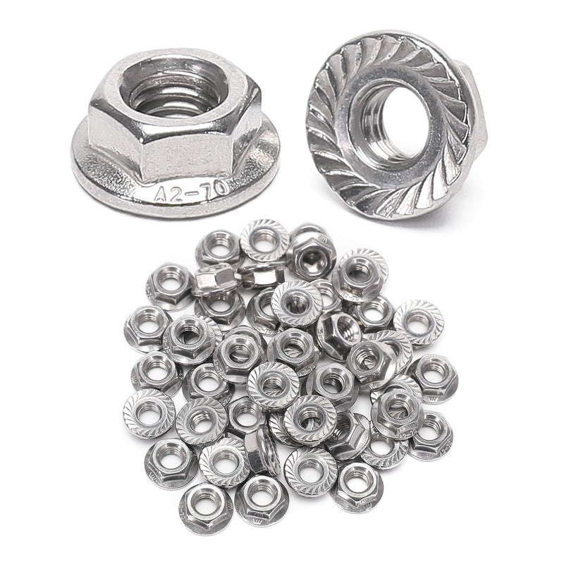 [Australia - AusPower] - 50 Pieces M5 Flange Nuts, M5-0.8mm Serrated Hex Flange Lock Nuts, 304 Stainless Steel,Plain Finish 
