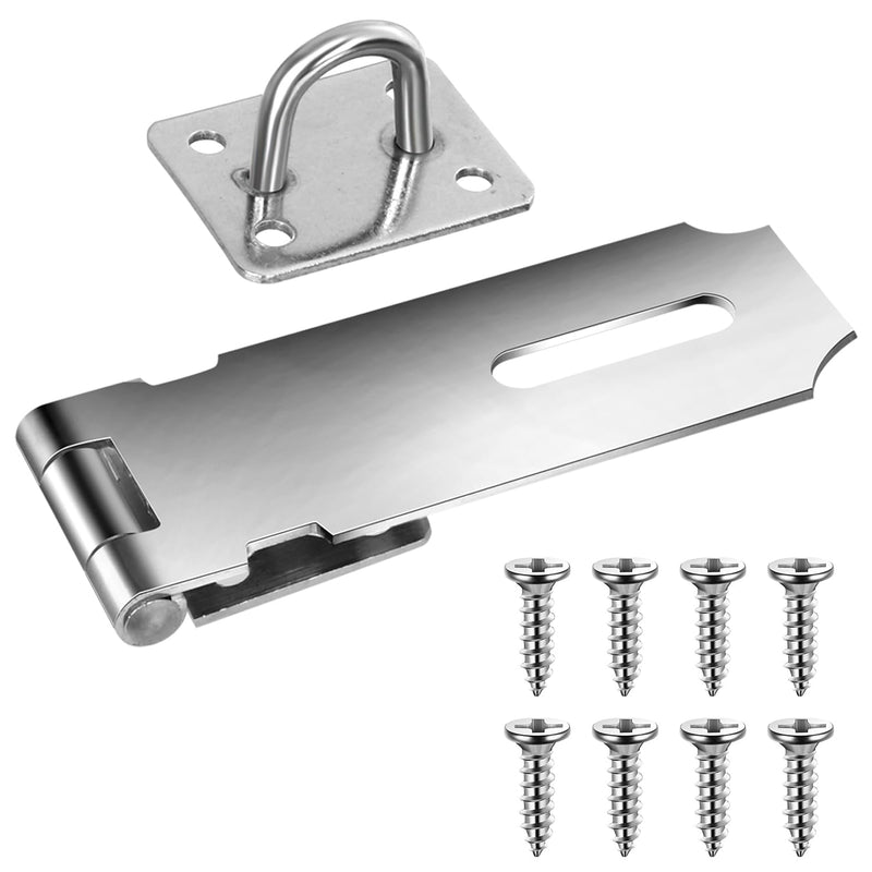 [Australia - AusPower] - Door Locks Hasp Latch 4 Inch Lock Latch Stainless Steel Hasp Lock Extra Thick Door Hasp Locking Hasp Door Hasp Latch Gate Lock Hasp with Screws for Fence Doors Cabinets Closets(Sliver) 