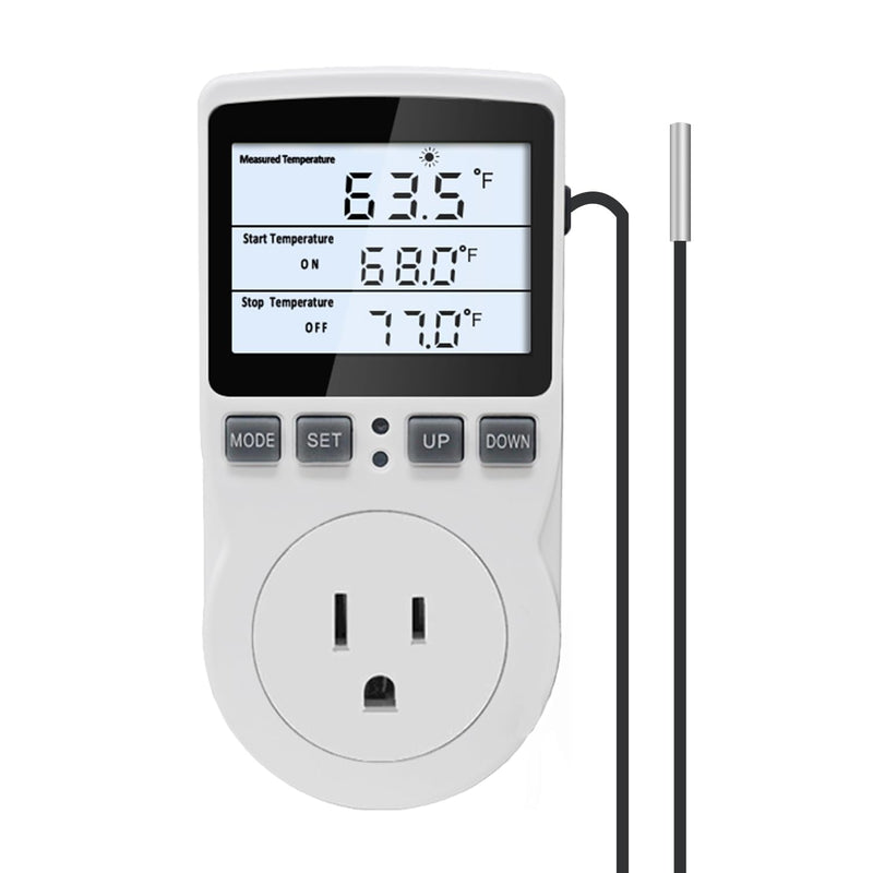 [Australia - AusPower] - KT3100BL Digital Temperature Controller Outlet Socket VA LCD Display Plug in Thermostat 15A 120V Output with Blue Backlight 3m Temperature Sensor KT3100BL Blue backlight 