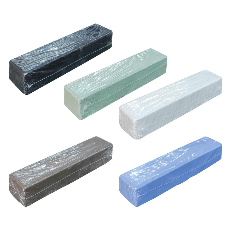 [Australia - AusPower] - Metal Polishing Compound Kit 20Oz, Total 5Pc Buffing Compound Bars, with 4Oz Each, Black, Green, White, Brown Tripoli, All-Purpose Blue, for Polishing Iron, Steel, Stainless Steel, Aluminum & Brass 