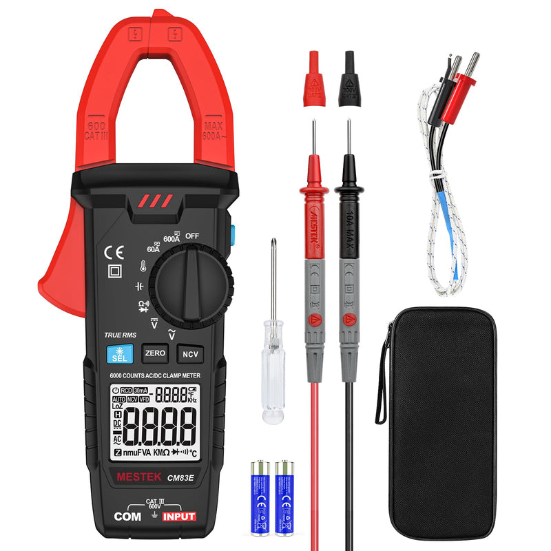 [Australia - AusPower] - MESTEK Digital Clamp Meter Multimeter Tester TRMS 6000 Counts Amp Volt Meter, Auto-Ranging Voltmeter Measures AC/DC Current, Voltage, Temperature, Capacitance, Resistance, Continuity, Diode & NCV 600A AC DC Current Meter 