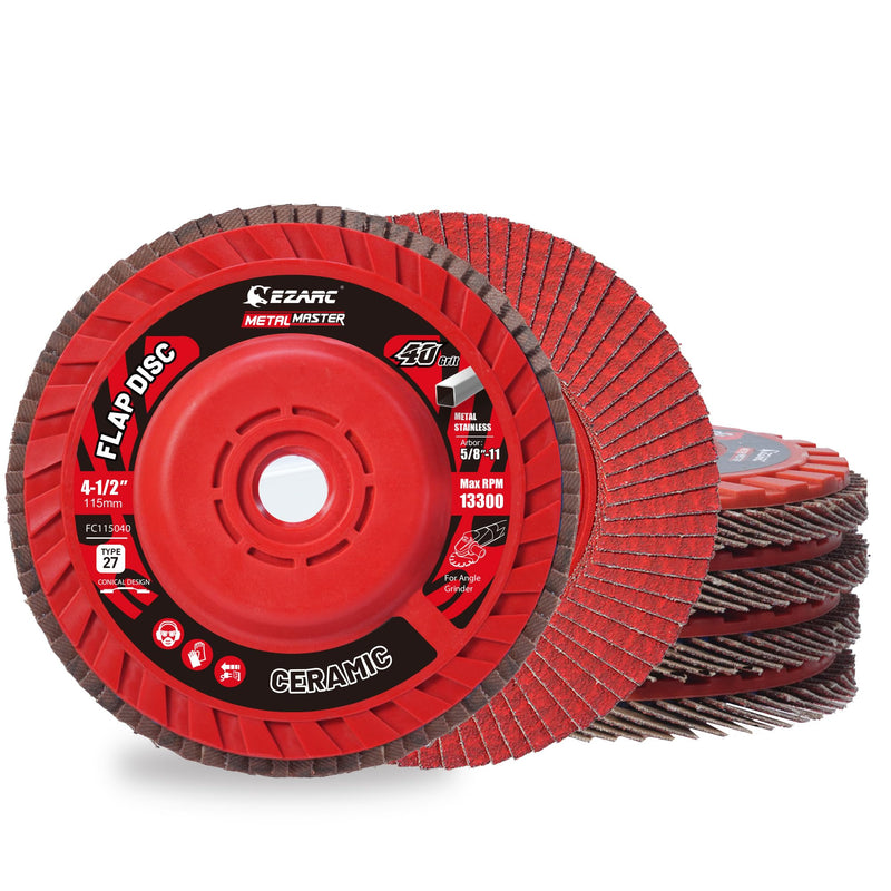 [Australia - AusPower] - EZARC Flap Discs 40 Grit, 4-1/2" x 7/8" Ceramic Grain Flap Sanding Disc, Type 27 Heavy Duty Abrasive Trimmable Grinding Wheel Finishing for Stainless Steel, Sheet Metal (5 Pack) 5.0 