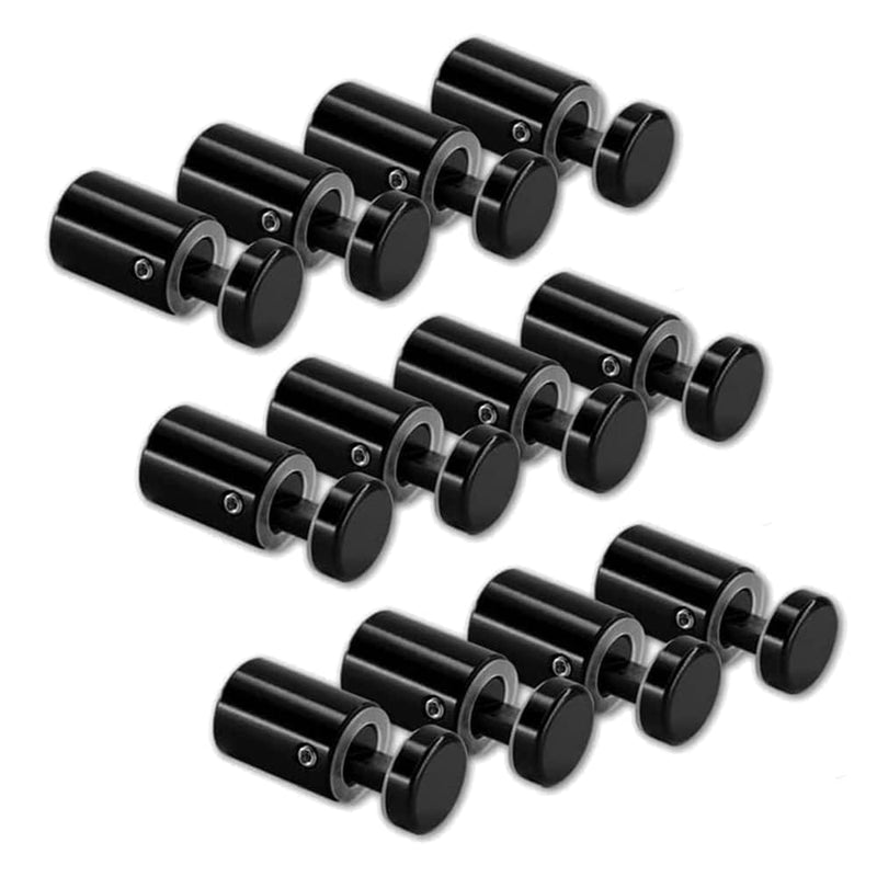 Side Clamp Standoffs 3/4" x 1" Solid Aluminum, Edge Grip Sign Standoffs for Glass, Burglarproof Sign Standoff, Standoffs Hardware, for Acrylic, Glass, PVC, Glass Panel with 2 pcs Spacers Black 12 PC