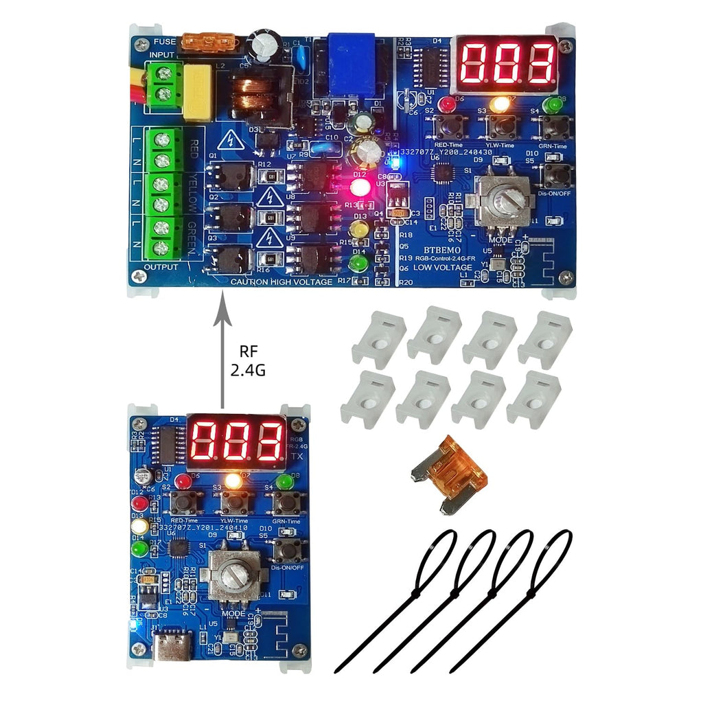 2.4G RF Remote Control Traffic Light Controller Sequencer with 50+ Sequences 3 Channel 85VAC-265VAC Easy to Program and Fix Installation Complete Accessories Digital Tube Display