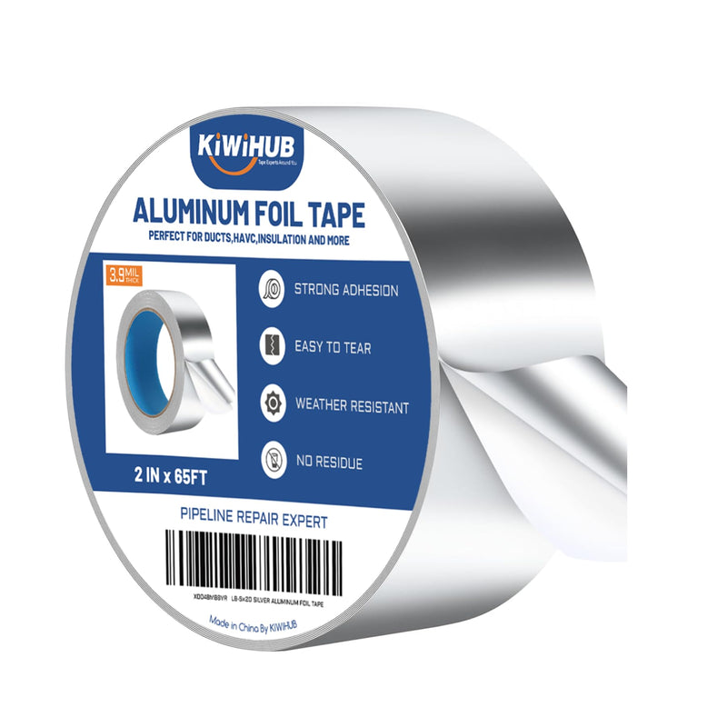 [Australia - AusPower] - Aluminum Foil Tape,2 inch x 65ft(3.9Mil),Heavy Duty HVAC Tape,Insulation Adhesive Metal Tapes for Ductwork,Dryer Vents Pipe,Sealing and Repairing 2 inch x 65ft 1 
