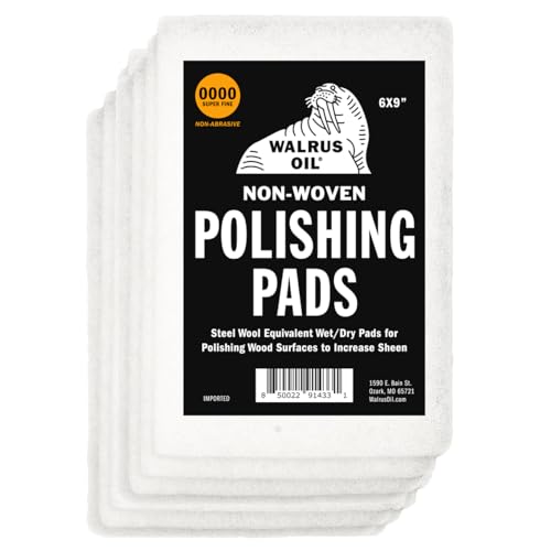 Walrus Oil 0000 non-abrasive sanding and polishing pads, 6x9-inch pack of 10 for woodworking and metal buffing