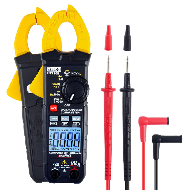 [Australia - AusPower] - ZIBOO UT210E Mini Handheld Clamp Meter, True RMS AC/DC,6000 Counts Voltmeter Continuity Tester Capacitor HVAC Tool Multi Tester UT210E Clamp Meter 