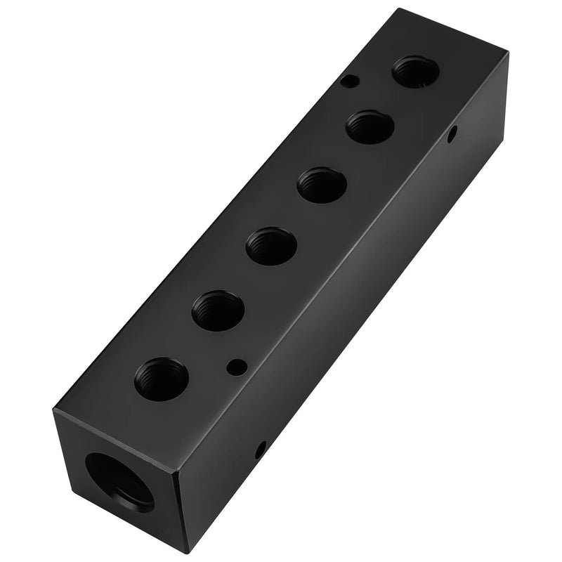 [Australia - AusPower] - Air Manifold, 6 Way 8 Port Air Compressor Manifold, Aluminum Air Hose Inline Manifold Block Splitter, Pneumatic Manifold Air Distribution Block, NPT 1/2 Inch Supply Port, NPT 1/4 Inch Output Port 