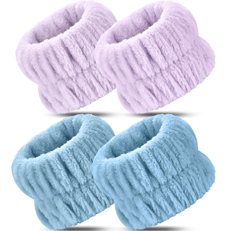[Australia - AusPower] - Wrist Bands for Washing Face, 4pcs Spa Face Washing Wristbands, Microfiber Arm Wrist Towels, Absorbent Wash Wristbands for Woman Men, Prevent Water from Spilling Down Your Arms Dark Blue+purple 