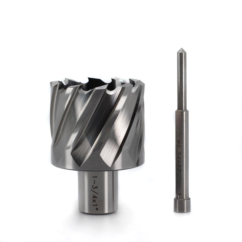 OSCARBIDE 1-3/4"x1 Annular Cutter,1-3/4 inch Cutting Diameter,1 inch Depth of Cut,3/4 inch Weldon Shank 2 Flat Mag Drill Bit with Pilot Pin for Magnetic Drill Press,1 Piece