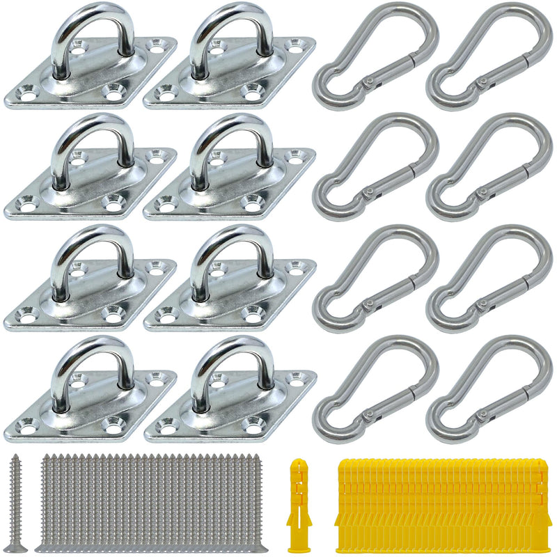 [Australia - AusPower] - 8 Pcs 304 Stainless Steel 2.31 Inches Pad Eye Hooks and 8 Pcs 304 Stainless Steel Snap Hooks,Screw Ceiling Hooks,Outdoors String Lights Hangers,Shade Sail Hardware with Screws Anchors 2.3 Inches Rhombus Pad Eye with Snap Hooks 