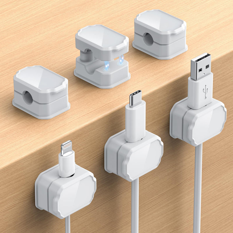 [Australia - AusPower] - 6 Pack Elastic Cable Clips [auto Tighten] Cable Holder, Desk Cable Management, Cord Organizer for Home Office Desk Phone car Wall Mounted Desktop nightstand Cable Management?White 6 