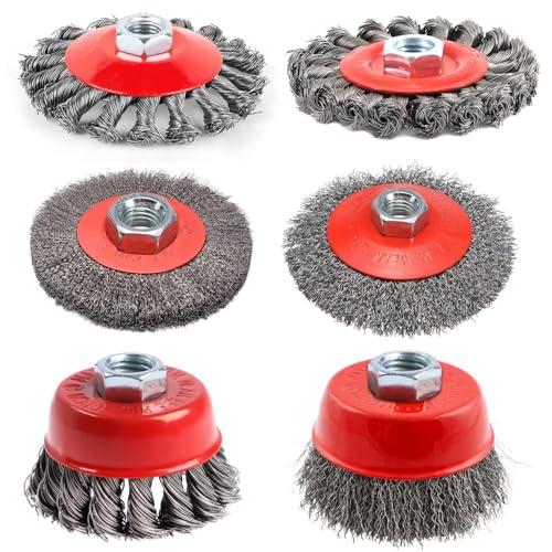 6 Piece Angle Grinder Wire Brush Set, M14 Steel Brush Cordless Screwdriver, 75/100 mm Wire Brush Flex, Cup Brush Drill, for Garden, Weeds and Moss 75 mm oder 100 mm