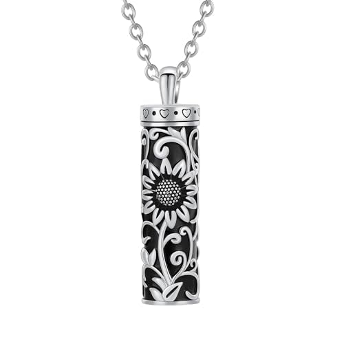 Sunflower Urn Necklaces for Ashes Cylinder Bar Urn Pendant Necklace Celtic Memorial Ashes Locket Keepsake Cremation Jewelry Silver