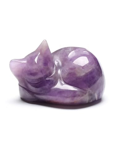 Jovivi Amethyst Cat Statue Home Decor Crystal Figurines 1.6"