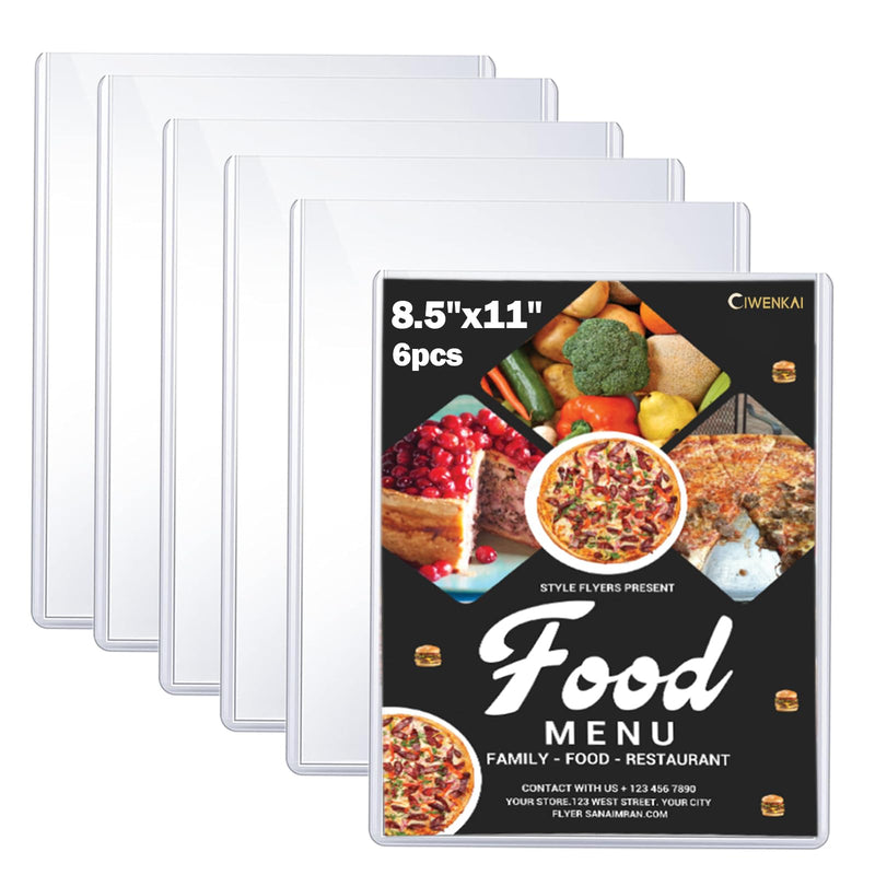 [Australia - AusPower] - 6 Pack Menu Covers 8.5 x 11 Inch - Double View, Protective Film, Restaurant Menu Sleeves, Clear Vinyl Menu Holder Top-Loading 