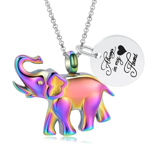 Urn Necklace for Ashes Elephant Cremation Jewelry for Human Pet Ashes Keepsake Memorial Urn Pendant Locket for Women Men Rainbow