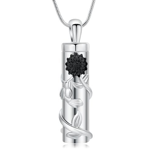 Sunflower Urn Necklace Cremation Jewelry Memorial Ash Necklace Silver-Black